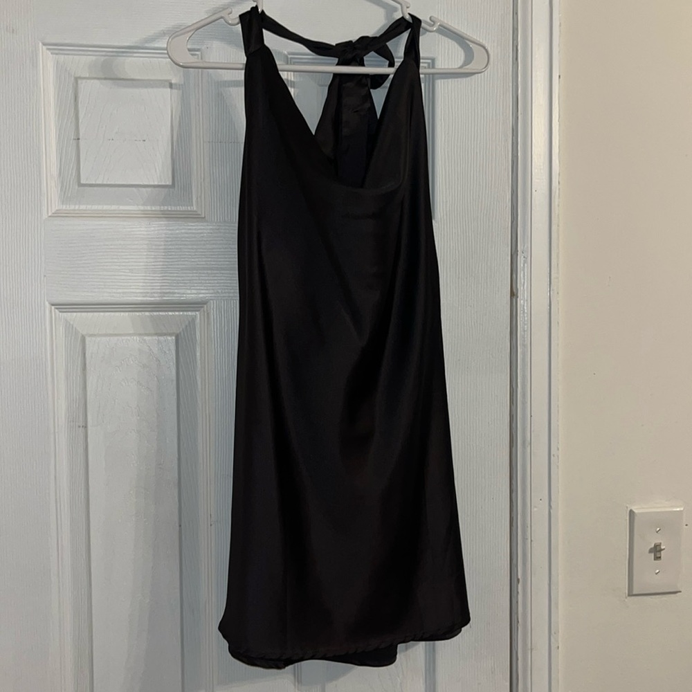 Black Cantonwalker Cowl Neck Tie Backless Mini Dress Size L